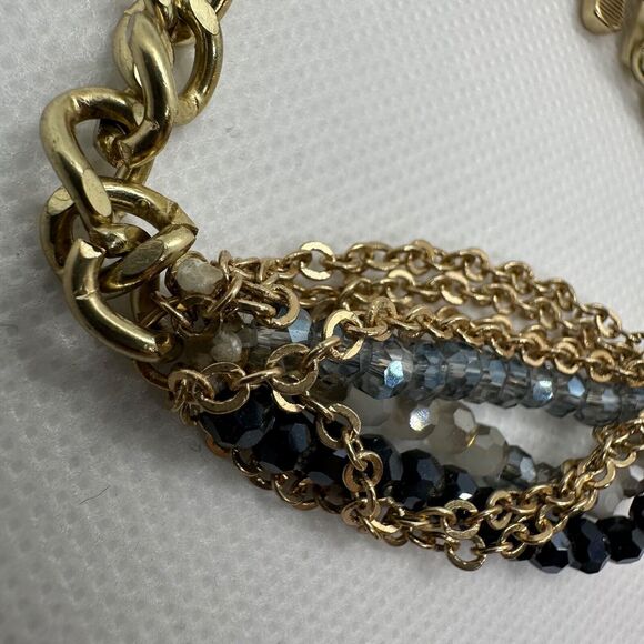 Elly Preston Gold Tone Beaded Multi Strand Chain Bracelet New Blue Gray - Picture 2 of 6